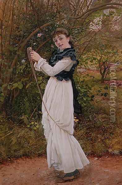 Skipping portrait of the artists daughter Barbara Oil Painting - Edward Killingworth Johnson