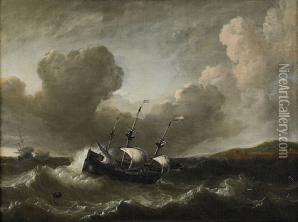 Marin Med Segelfartyg Oil Painting - Simon Johannes van Douw