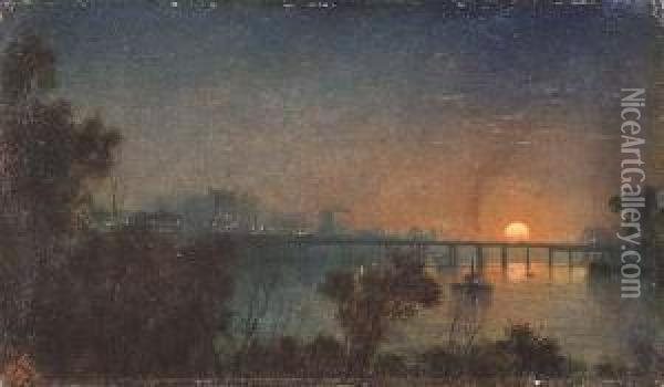 Dawn Over The Brisbane River Oil Painting - Isaac Walter Jenner