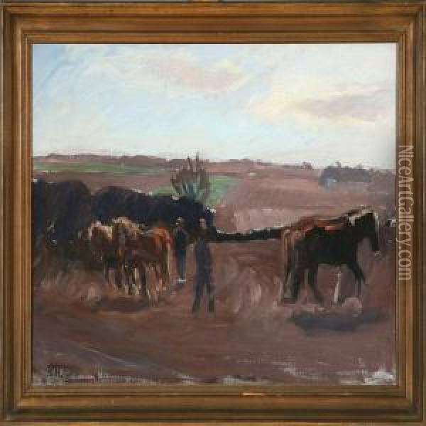 Ploughing Scene Oil Painting - Peter Marius Hansen