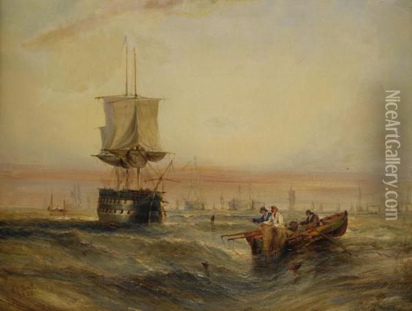 Hamnvy Med Segelbatar Oil Painting - William Calcott Knell
