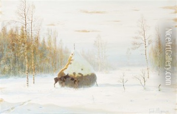 Vinterlandskap Med Algar Oil Painting - Vladimir Leodinovitch (Comte de) Muravioff