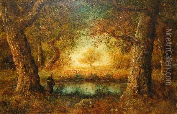 Paysanne A La Mare En Sous-bois Oil Painting - Raphael Gourdon