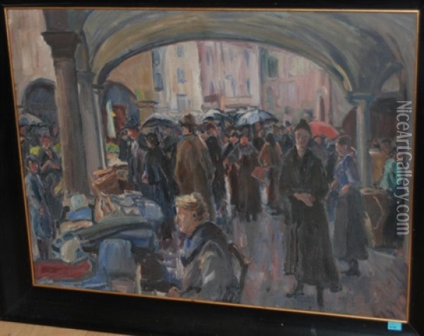 Marktszene Bei Regen Oil Painting - Paul Kutscha