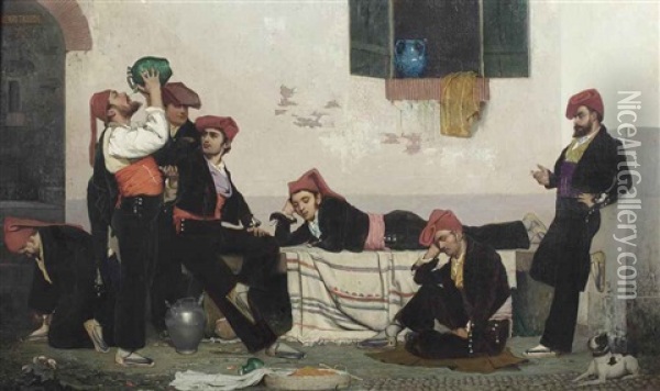 Catalan Dancers At Rest Oil Painting - Henri Taurel
