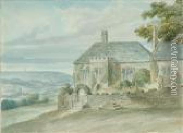A Cottage In Prior Park, Bath, With A View Over The City Oil Painting - Nicholas Pocock