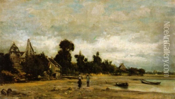 Fischer Am Ufer Der Oise Oil Painting - Karl Pierre Daubigny
