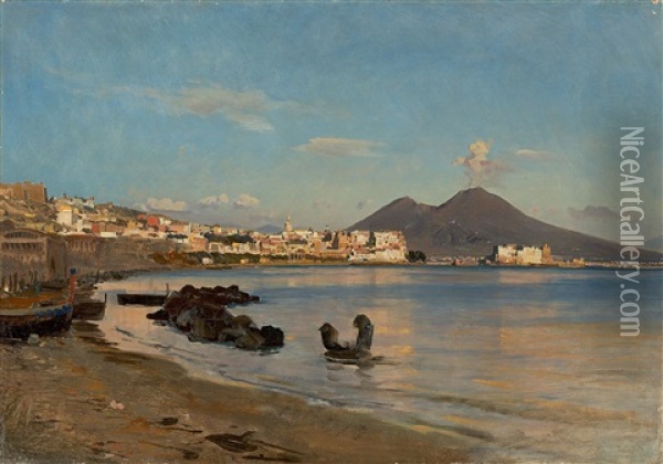 Die Bucht Von Neapel Mit Dem Vesuv Oil Painting - Christian Wilberg