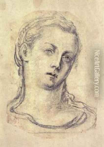 Head Of A Young Woman Oil Painting - Georg Pencz
