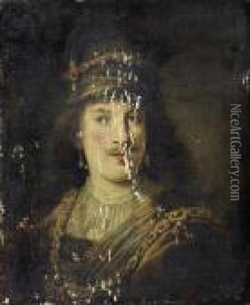 Image Of A Man With A Cap And Plumeof Feathers Oil Painting - Rembrandt Van Rijn