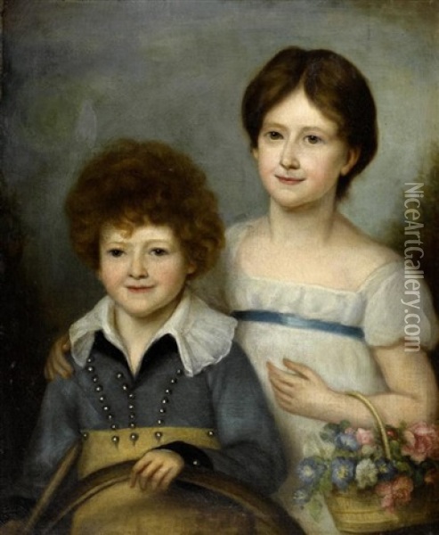 Portrait Von Zwei Kindern Oil Painting - Johann Jakob Biedermann