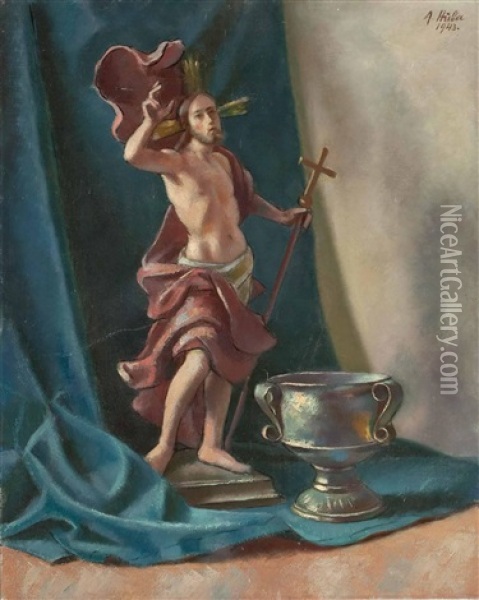 Stillleben Mit Christusstatue Oil Painting - Anton Hula