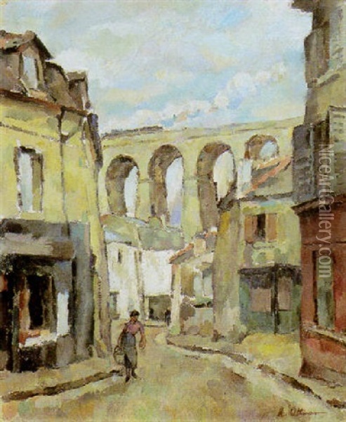 Maisons Et Viaduc Oil Painting - Henri Ottmann