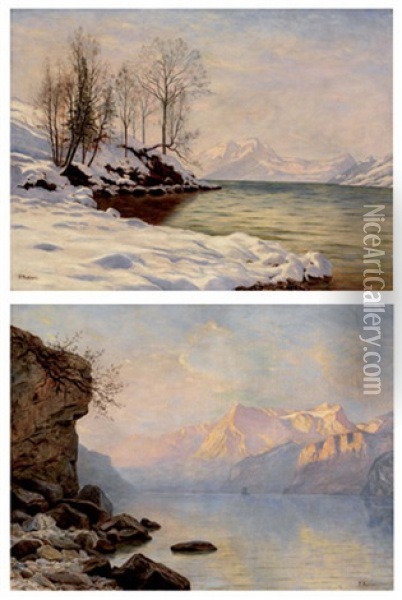 Paysages De Neige (2 Works) Oil Painting - Paul Gustave Robinet