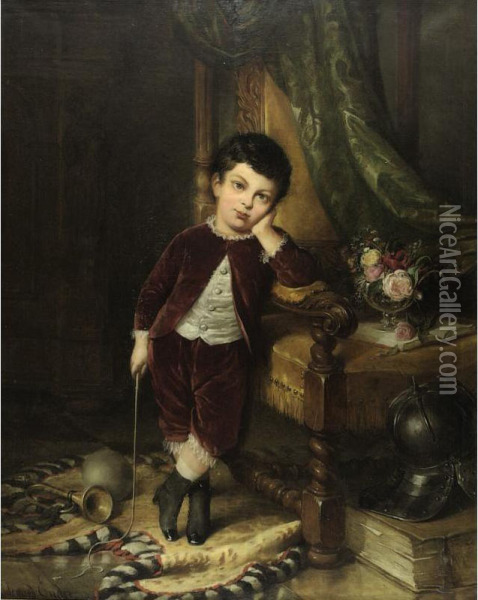 Portrait Of A Boy In A Red Suit Oil Painting - Eduard Ender