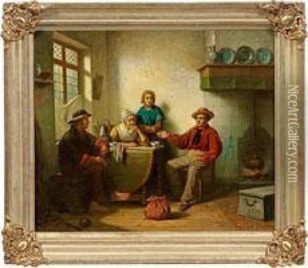 Fischerfamilie Iminterieur Oil Painting - Jan Jacobus Matthijs Damschroder