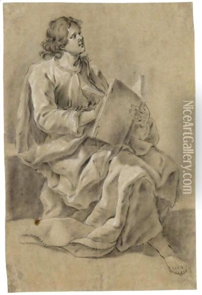 A Seated Evangelist, Writing Oil Painting - Govert Teunisz. Flinck