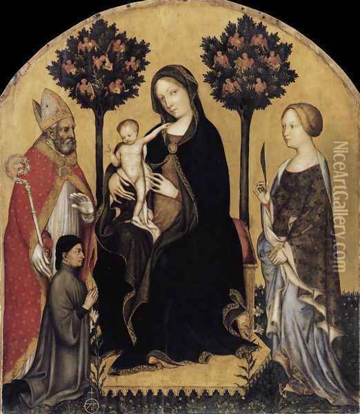 Virgin and Child with Sts Nicholas and Cathrine c. 1405 Oil Painting - Gentile Da Fabriano