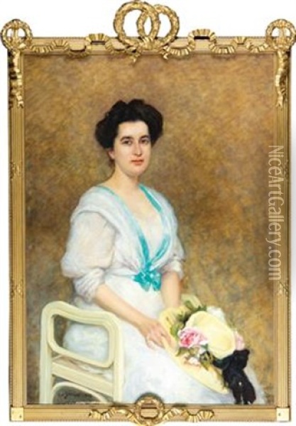 Portrait Of A Lady With Summer Hat Oil Painting - Jelka von Wolkensperg