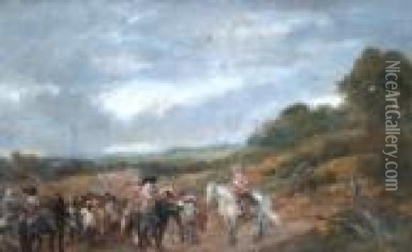 Ra -- Cavaliers Meeting On A Country Lane Oil Painting - Sir John Gilbert