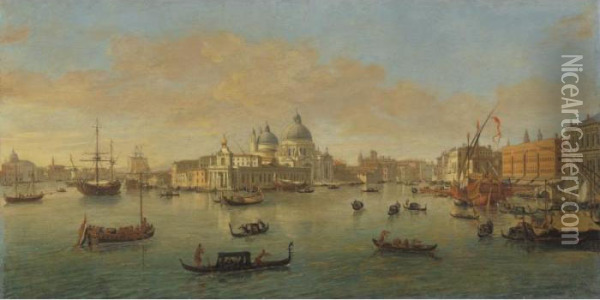 Venice, A View Of The Bacino Di 
San Marco Looking West, With The Punta Della Dogana And The Church Of 
Santa Maria Della Salute Oil Painting - (circle of) Wittel, Gaspar van (Vanvitelli)