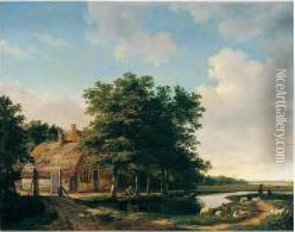 Landschap (pastorale) Oil Painting - Julius Jacobus Van De Sande Bakhuyzen