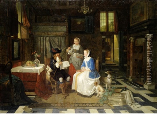News From Abroad Oil Painting - Ferdinand de Braekeleer the Elder