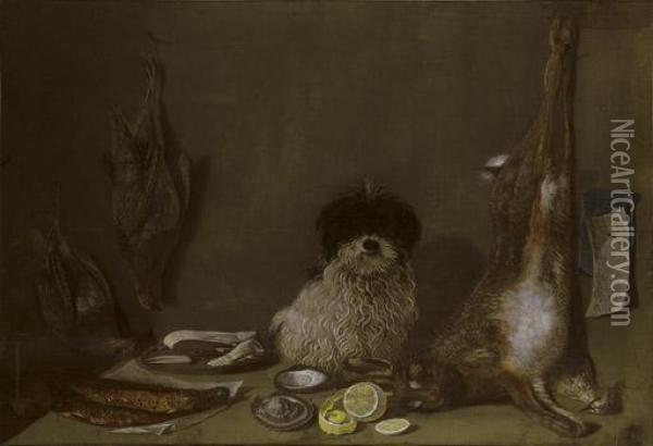 Still Life With A Dog Oil Painting - Nicolai Peters
