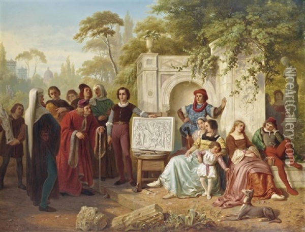 At The Court Of Lorenzo The Magnificent (1449-1492) Oil Painting - Heinrich Franz Gaudenz von Rustige