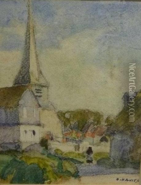 Watermill/country Church Oil Painting - David Davies