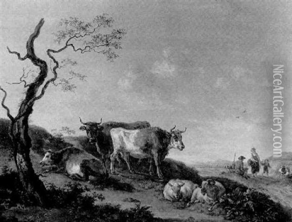 Landschaft Mit Lagerndem Vieh Und Hirtenfamilie Oil Painting - Jean-Baptiste De Roy