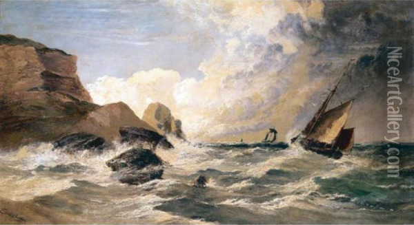 Double Reef'd - The Coast With The Start Oil Painting - Arthur Joseph Meadows