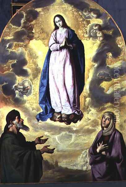 The Immaculate Conception with Saint Joachim and Saint Anne, c.1638-40 Oil Painting - Francisco De Zurbaran