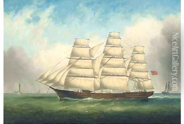 The full-rigged Tiptree off the Eddystone Lighthouse Oil Painting - English School