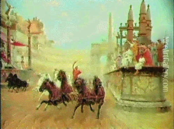 The Chariot Contest Oil Painting - Ettore Forti