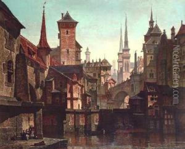 Le Vieux Quartier De La Pegnitz A Nuremberg Oil Painting - Francois Stroobant