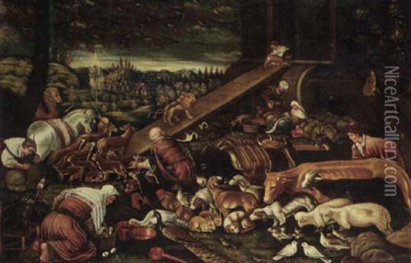 The Entry Into The Ark Oil Painting - Gerolamo da Ponte Bassano