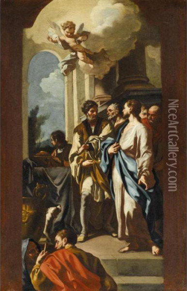 Christ At The House Of Simon The Pharisee Oil Painting - Francesco Solimena