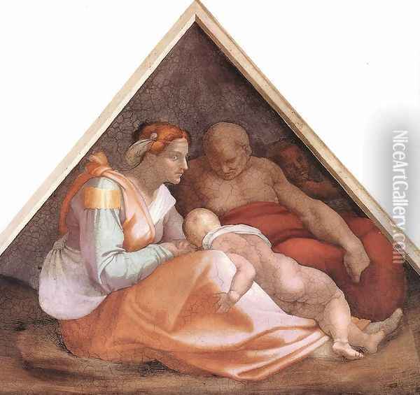 Ancestors of Christ- figures (1) 1509 Oil Painting - Michelangelo Buonarroti