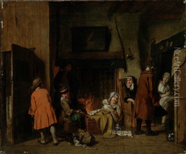 Abend Am Offenen Feuer Oil Painting - Jan Josef Horemans the Elder