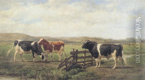 Cattle At A Gate Oil Painting - Willem Carel Nakken