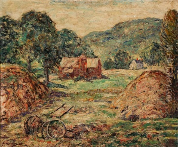 New England Farm Scene Oil Painting - Ernest Lawson