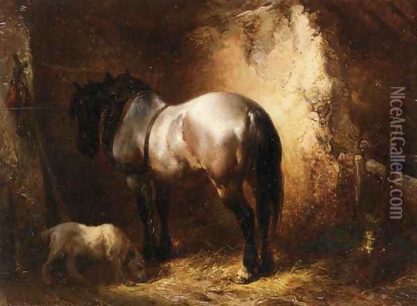 A Horse in a a Stable Oil Painting - Wouterus Verschuur