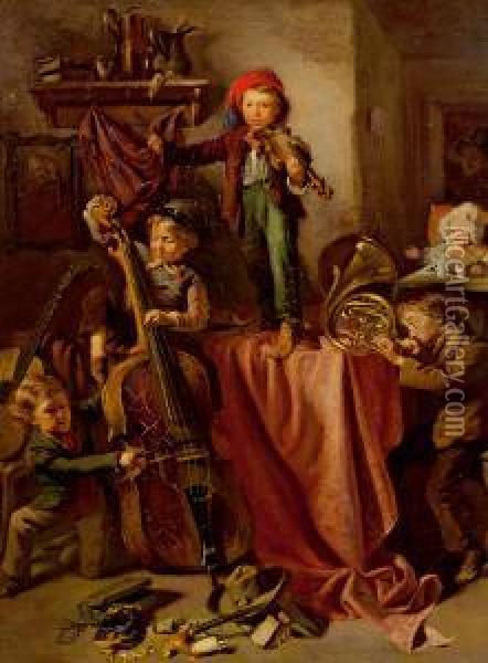 Musizierende Kinder Oil Painting - Eduard Ritter