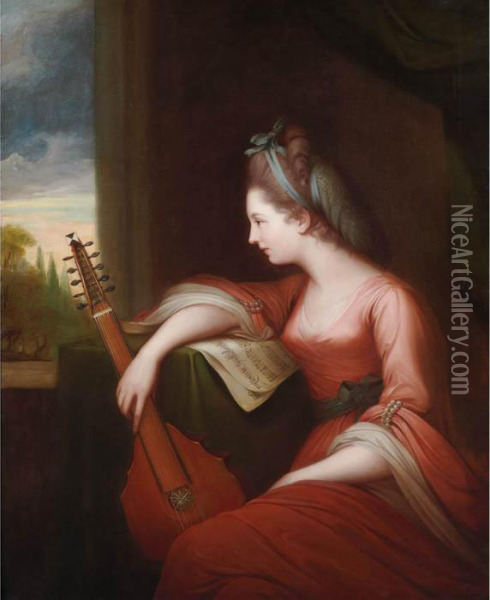 Lady With A Lute Oil Painting - Angelica Kauffmann