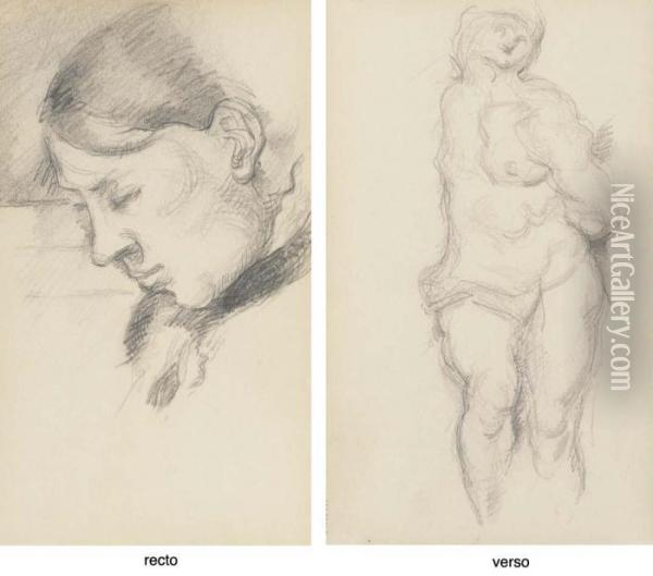 Portrait De Mme Cezanne, Profil 
Gauche (recto); D'apres Michel-ange: Esclave Enchaine (verso) Oil Painting - Paul Cezanne