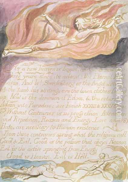 The Marriage of Heaven and Hell- 'As a new heaven is begun', c.1790 Oil Painting - William Blake