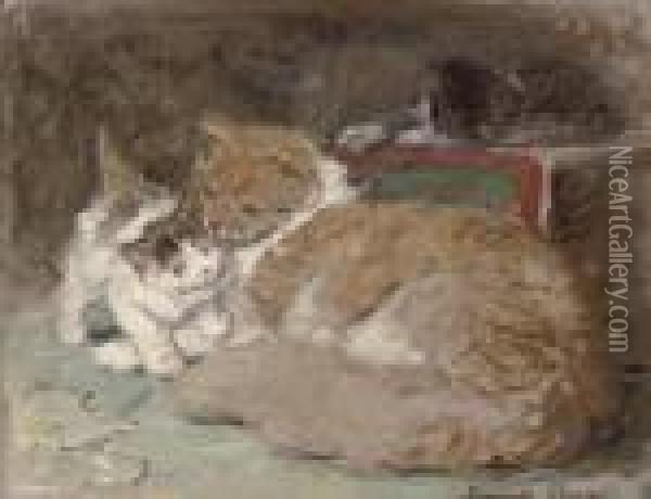Mother's Care Oil Painting - Henriette Ronner-Knip