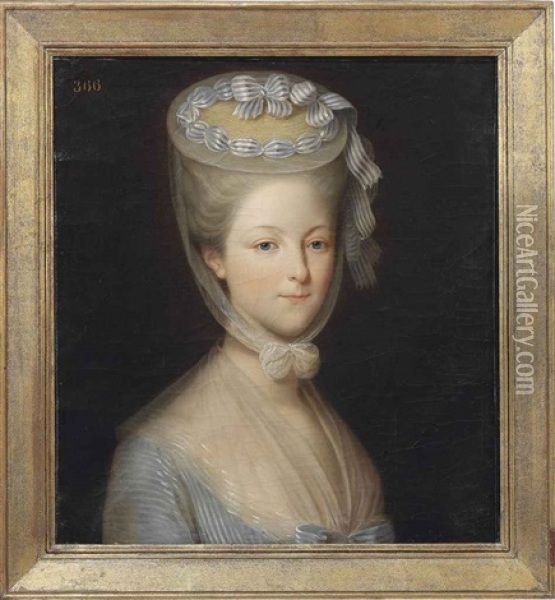 Portrait Of Princess Marie-therese-louise De Savoie-carignan Princess De Lamballe In A White Gown, With A Gauze Wrap... Oil Painting - Pierre Claude Francois Delorme