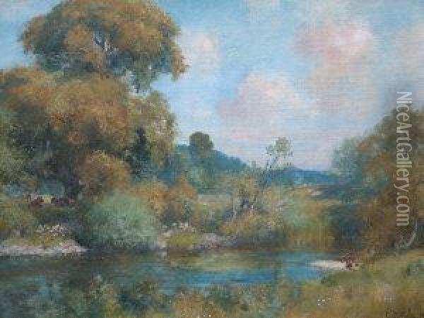 Wooded River Landscape Oil Painting - Charles James Fox